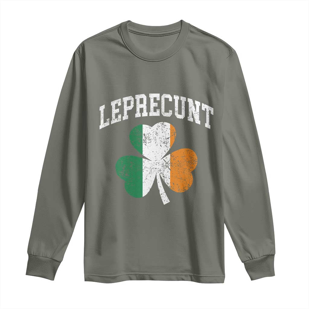 Funny Leprecunt St Patricks Day Long Sleeve Shirt Vintage Irish Shamrock Adult Humor