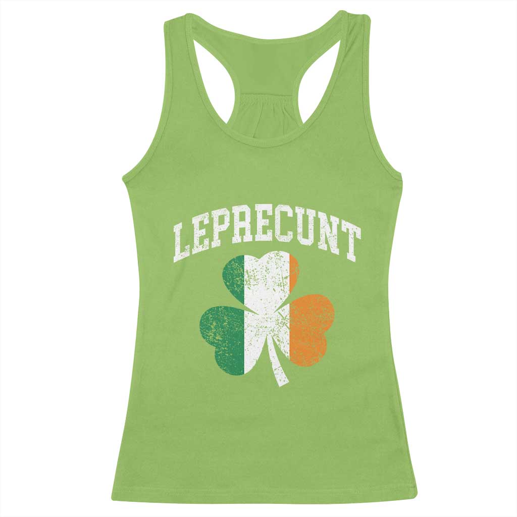 Funny Leprecunt St Patricks Day Racerback Tank Top Vintage Irish Shamrock Adult Humor