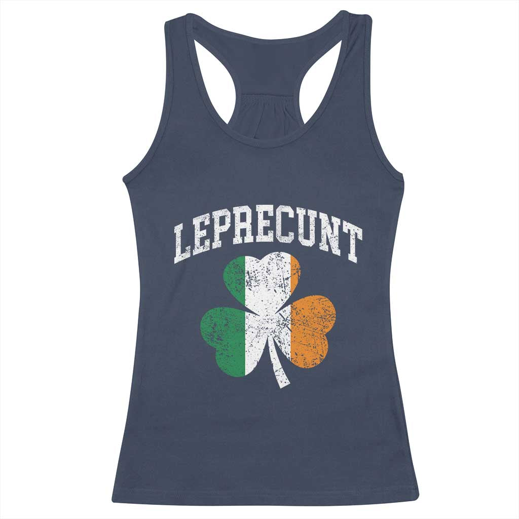 Funny Leprecunt St Patricks Day Racerback Tank Top Vintage Irish Shamrock Adult Humor