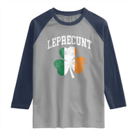 Funny Leprecunt St Patricks Day Raglan Shirt Vintage Irish Shamrock Adult Humor