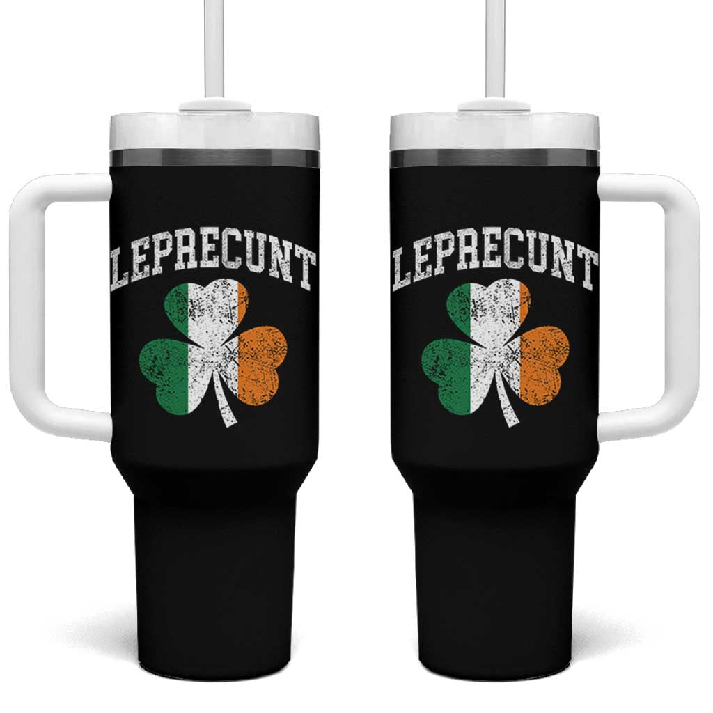 Funny Leprecunt St Patricks Day Tumbler With Handle Vintage Irish Shamrock Adult Humor