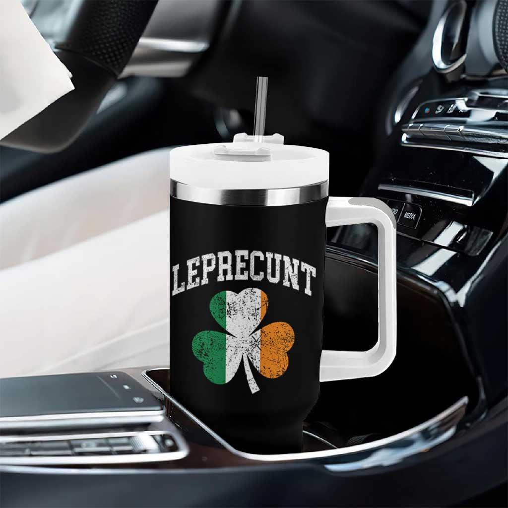 Funny Leprecunt St Patricks Day Tumbler With Handle Vintage Irish Shamrock Adult Humor