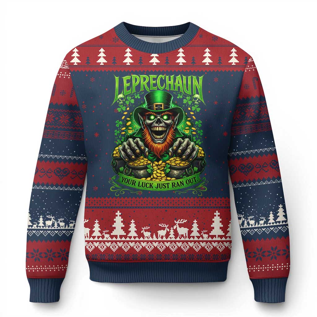 St Patricks Day Horror Leprechaun Ugly Christmas Sweater Your Luck Just Ran Out Creepy St Pattys Day