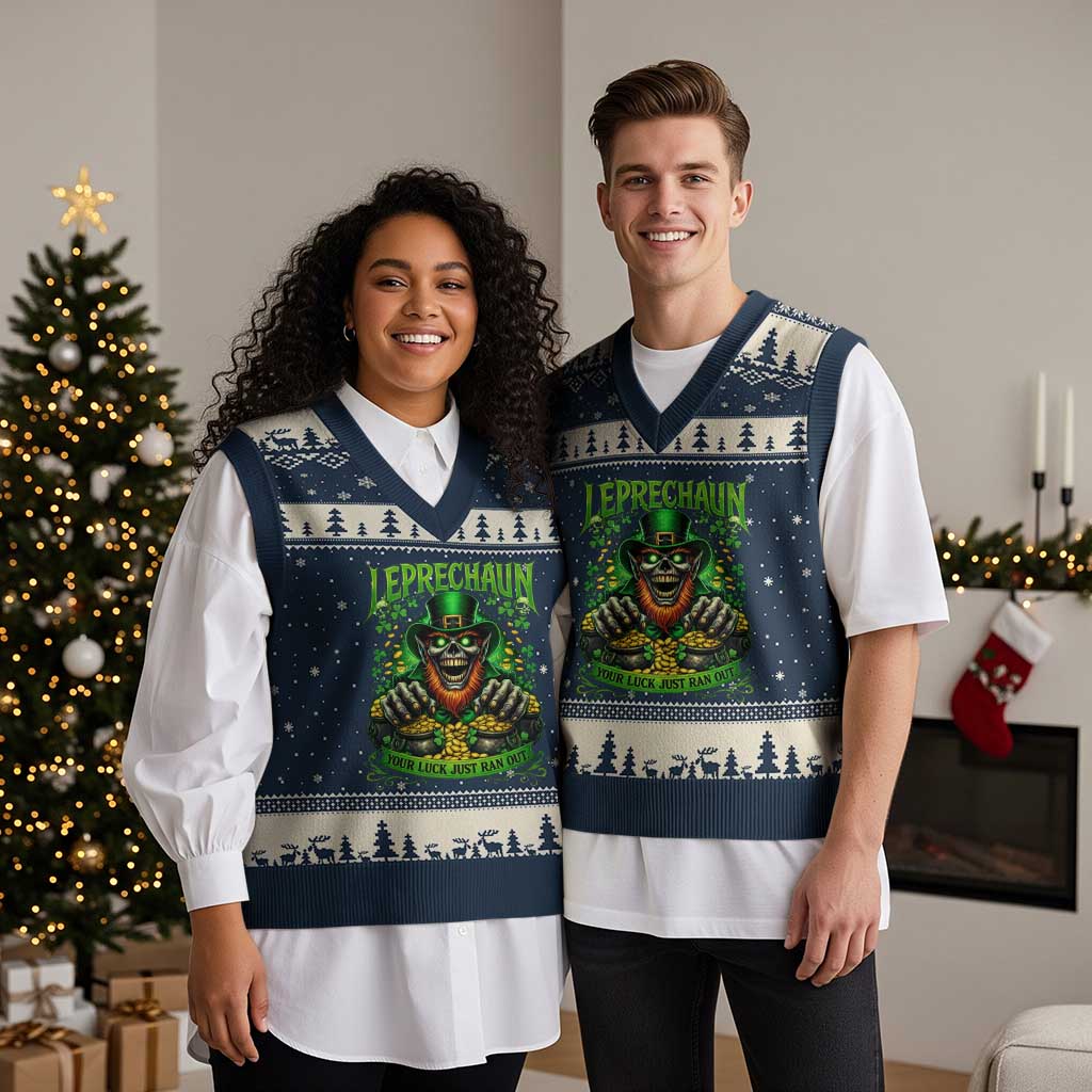 St Patricks Day Horror Leprechaun V-Neck Knit Sweater Vest Your Luck Just Ran Out Creepy St Pattys Day