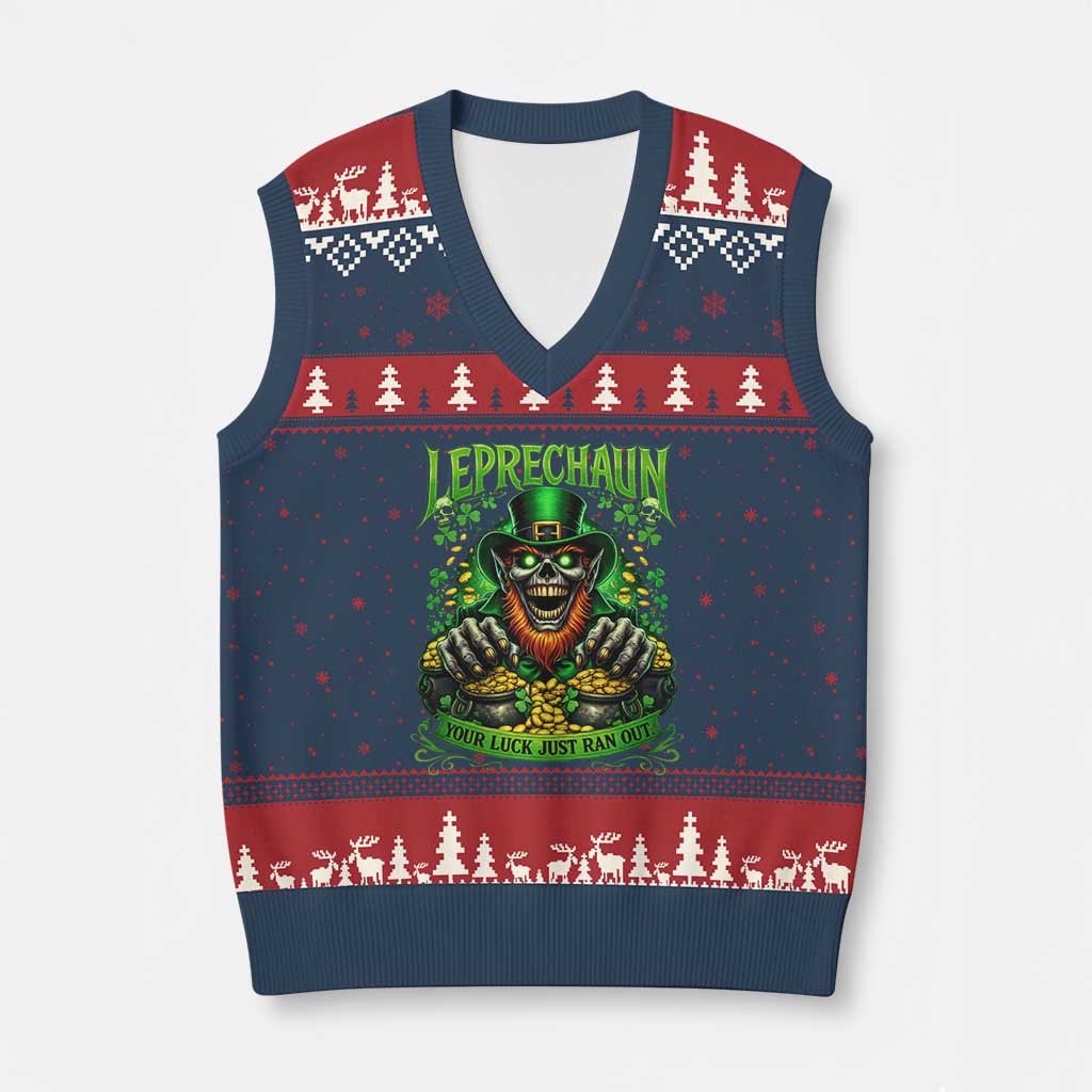 St Patricks Day Horror Leprechaun V-Neck Knit Sweater Vest Your Luck Just Ran Out Creepy St Pattys Day