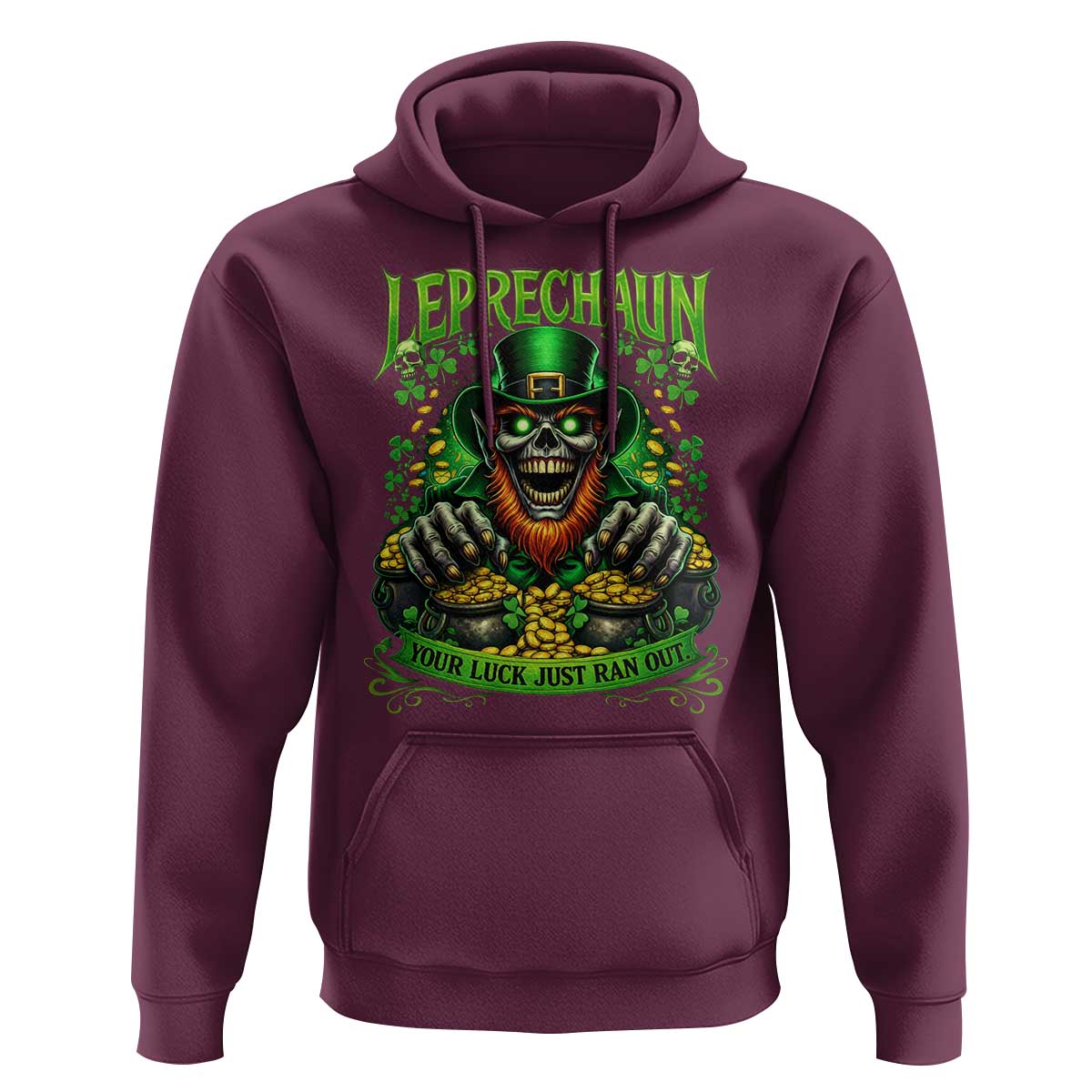St Patricks Day Horror Leprechaun Hoodie Your Luck Just Ran Out Creepy St Pattys Day