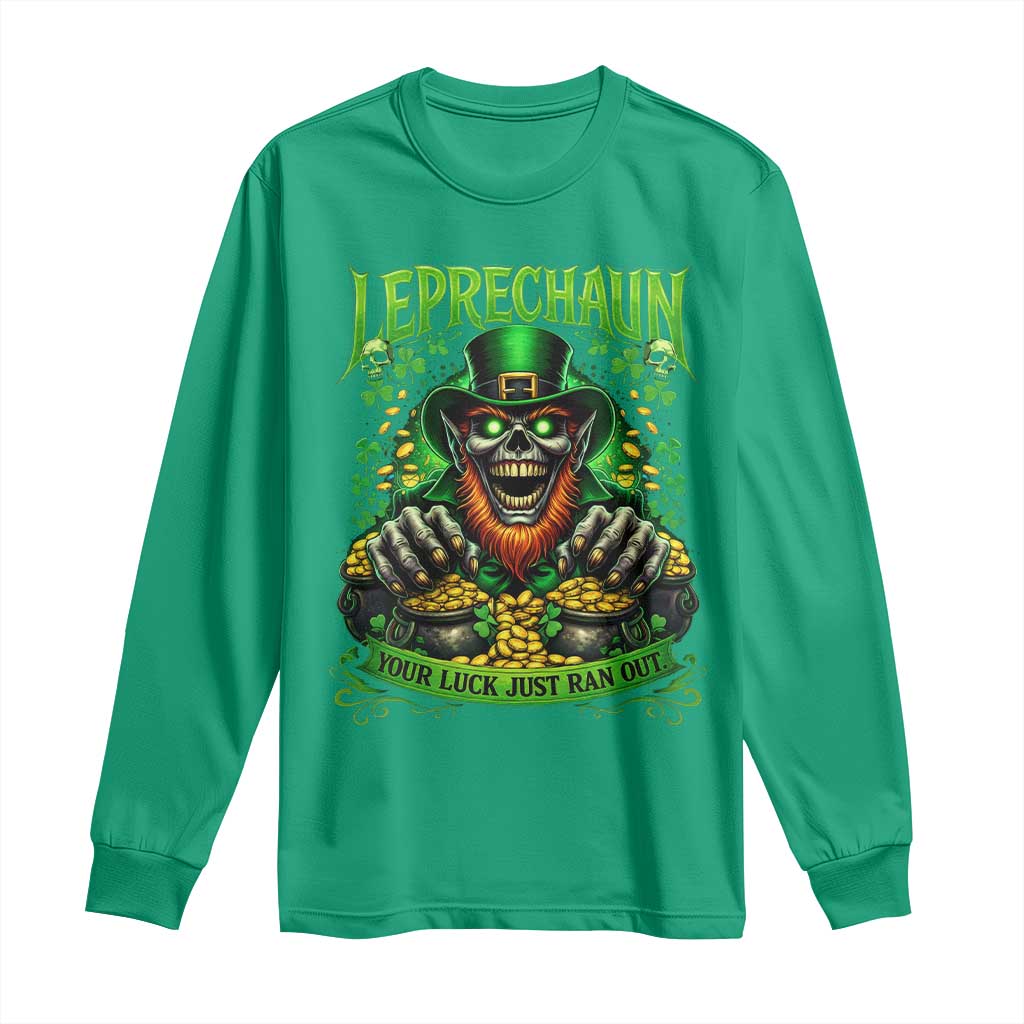 St Patricks Day Horror Leprechaun Long Sleeve Shirt Your Luck Just Ran Out Creepy St Pattys Day