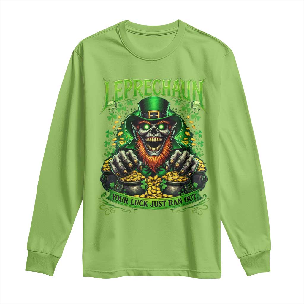 St Patricks Day Horror Leprechaun Long Sleeve Shirt Your Luck Just Ran Out Creepy St Pattys Day