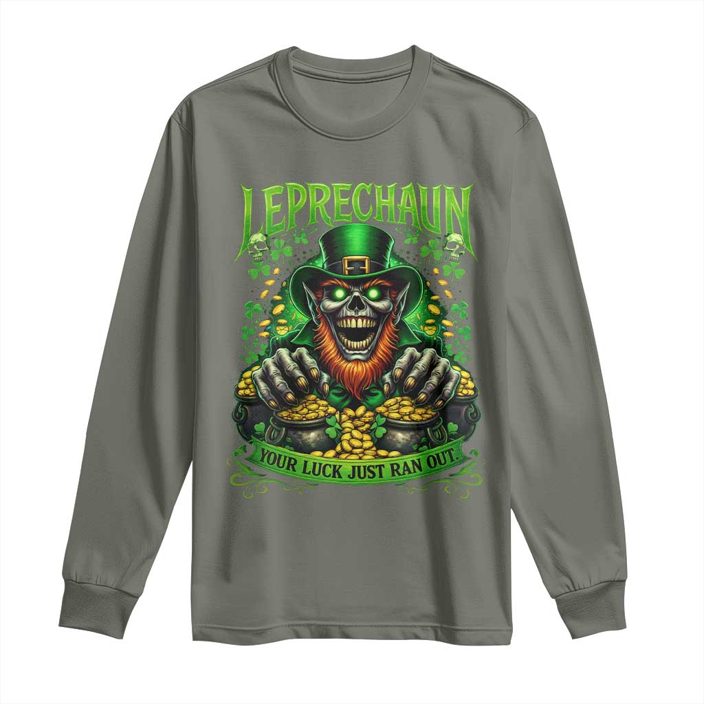 St Patricks Day Horror Leprechaun Long Sleeve Shirt Your Luck Just Ran Out Creepy St Pattys Day