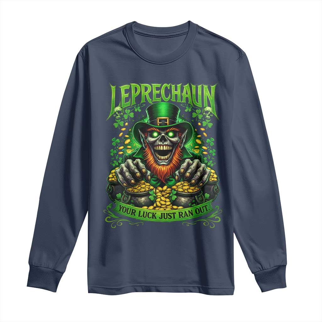 St Patricks Day Horror Leprechaun Long Sleeve Shirt Your Luck Just Ran Out Creepy St Pattys Day