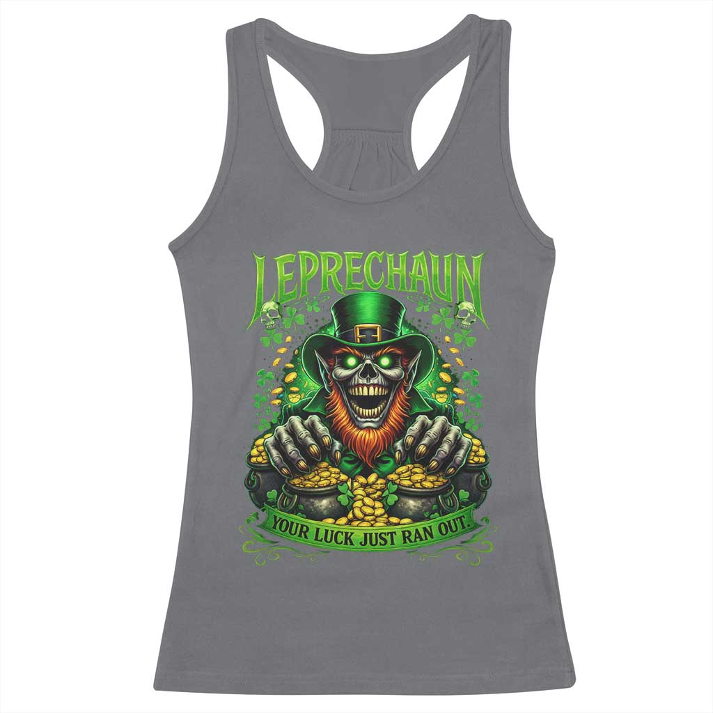 St Patricks Day Horror Leprechaun Racerback Tank Top Your Luck Just Ran Out Creepy St Pattys Day
