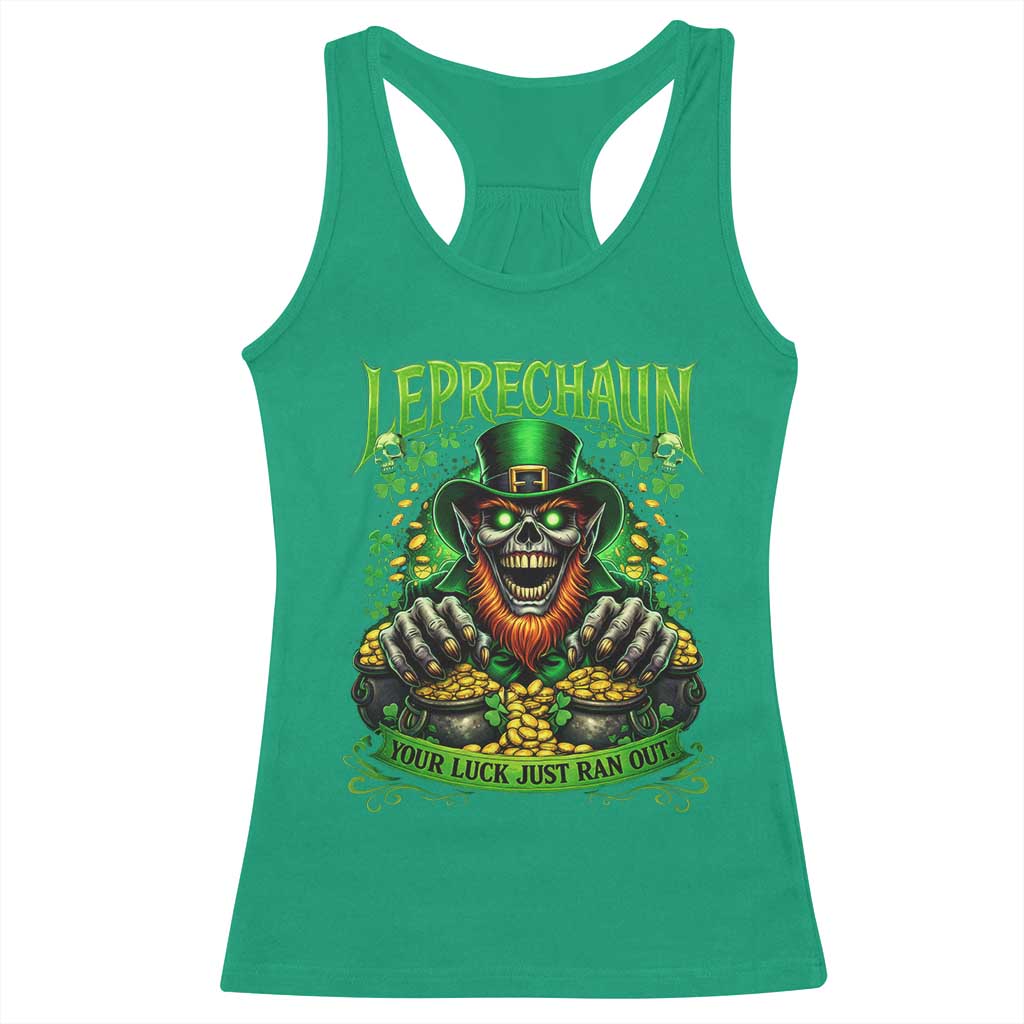 St Patricks Day Horror Leprechaun Racerback Tank Top Your Luck Just Ran Out Creepy St Pattys Day