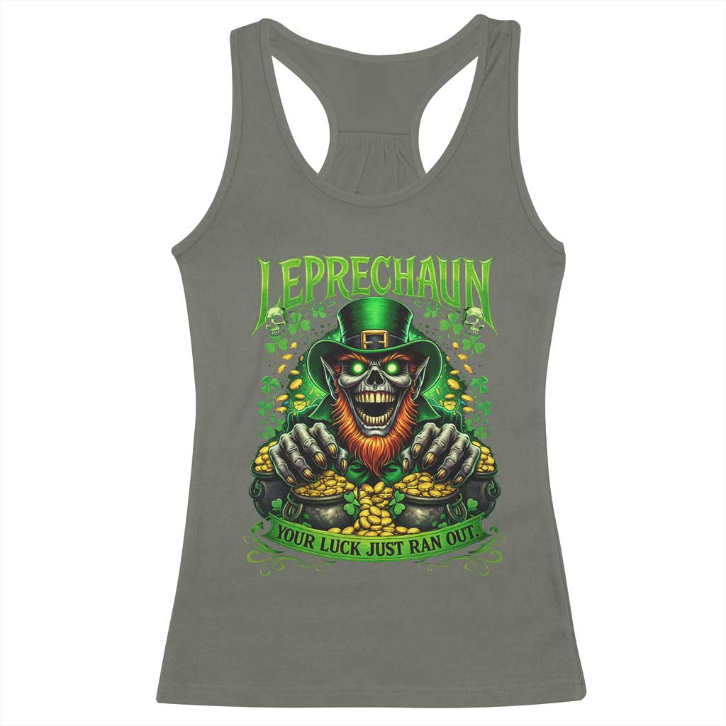 St Patricks Day Horror Leprechaun Racerback Tank Top Your Luck Just Ran Out Creepy St Pattys Day