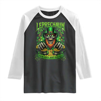 St Patricks Day Horror Leprechaun Raglan Shirt Your Luck Just Ran Out Creepy St Pattys Day
