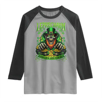 St Patricks Day Horror Leprechaun Raglan Shirt Your Luck Just Ran Out Creepy St Pattys Day