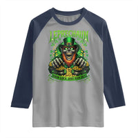 St Patricks Day Horror Leprechaun Raglan Shirt Your Luck Just Ran Out Creepy St Pattys Day