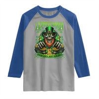 St Patricks Day Horror Leprechaun Raglan Shirt Your Luck Just Ran Out Creepy St Pattys Day