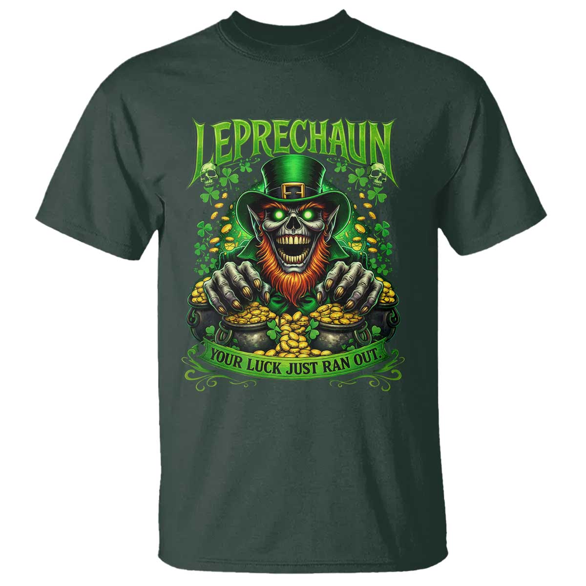 St Patricks Day Horror Leprechaun T Shirt Your Luck Just Ran Out Creepy St Pattys Day