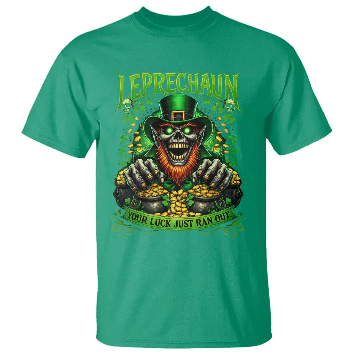St Patricks Day Horror Leprechaun T Shirt Your Luck Just Ran Out Creepy St Pattys Day