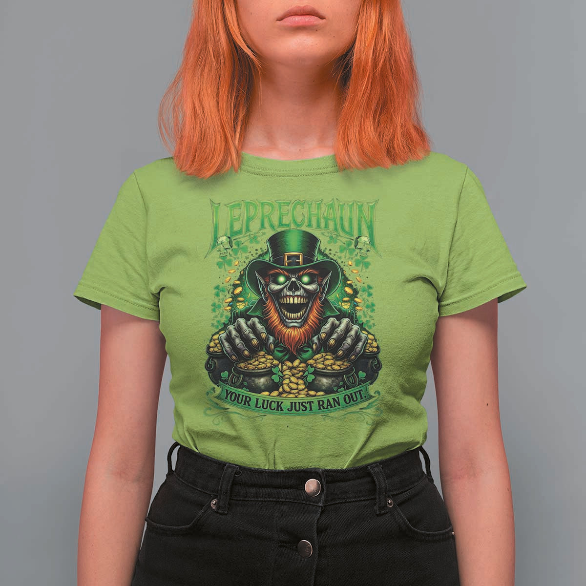St Patricks Day Horror Leprechaun T Shirt For Women Your Luck Just Ran Out Creepy St Pattys Day