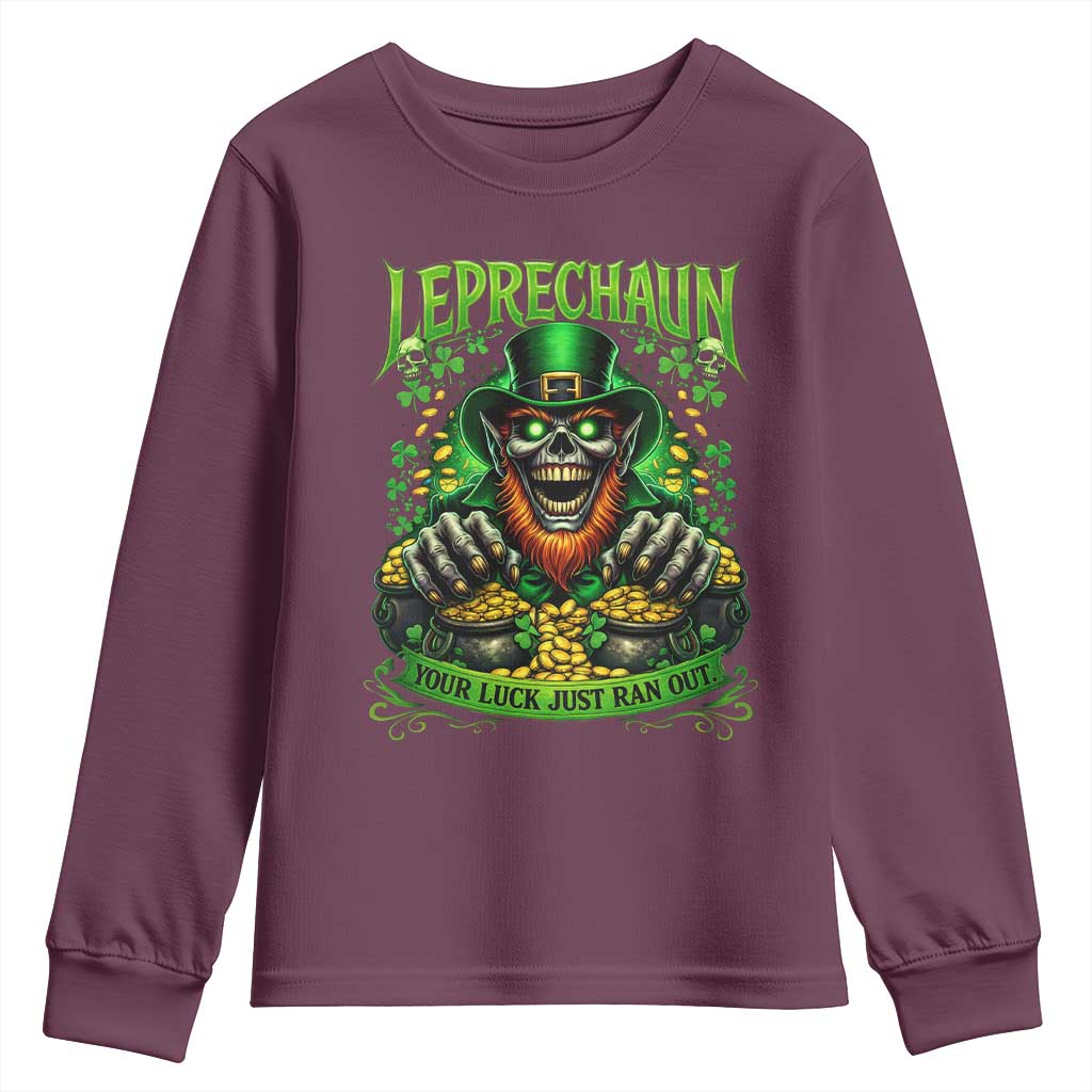 St Patricks Day Horror Leprechaun Youth Sweatshirt Your Luck Just Ran Out Creepy St Pattys Day