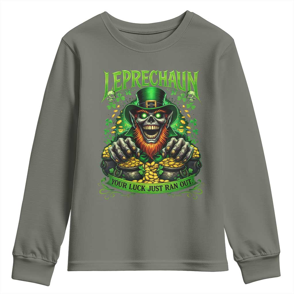St Patricks Day Horror Leprechaun Youth Sweatshirt Your Luck Just Ran Out Creepy St Pattys Day