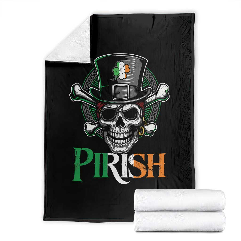 Funny St Patricks Day Pirate Throw Blanket Pirish Vintage Irish Pirate Skull