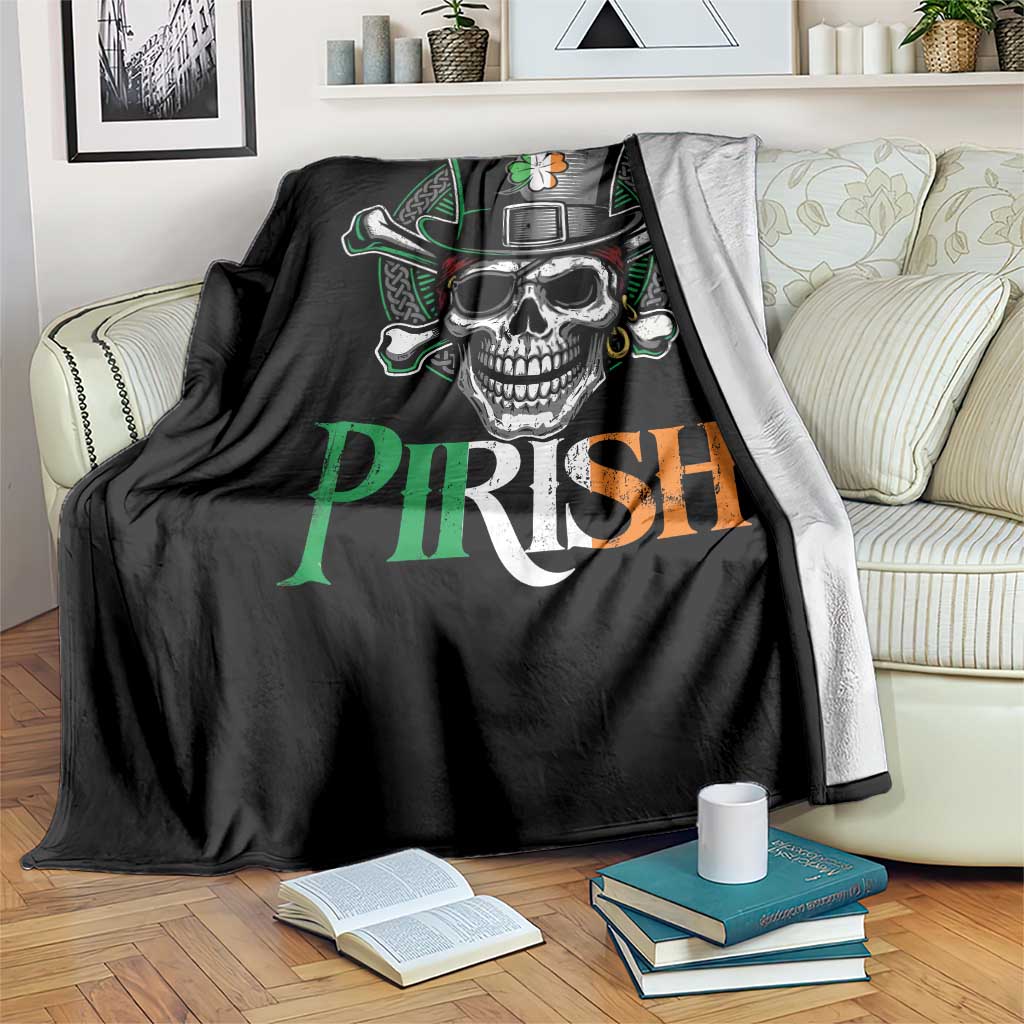 Funny St Patricks Day Pirate Throw Blanket Pirish Vintage Irish Pirate Skull