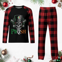 Funny St Patricks Day Pirate Plaid Pajama Set Pirish Vintage Irish Pirate Skull