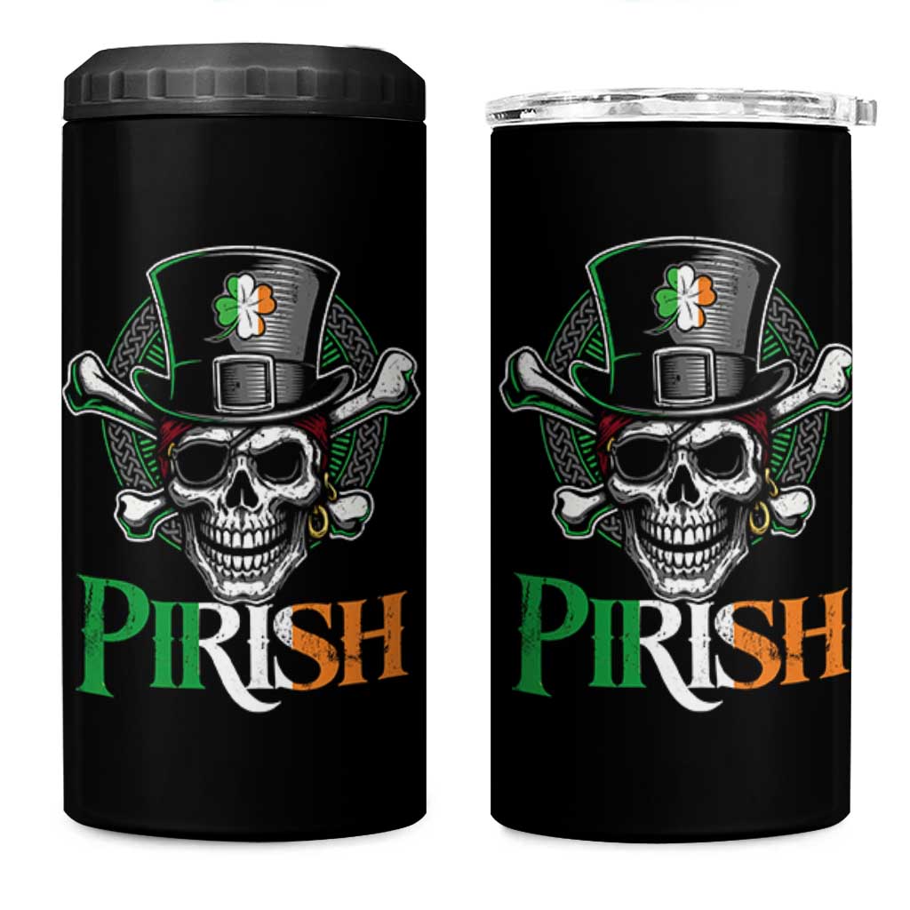 Funny St Patricks Day Pirate 4 in 1 Can Cooler Tumbler Pirish Vintage Irish Pirate Skull