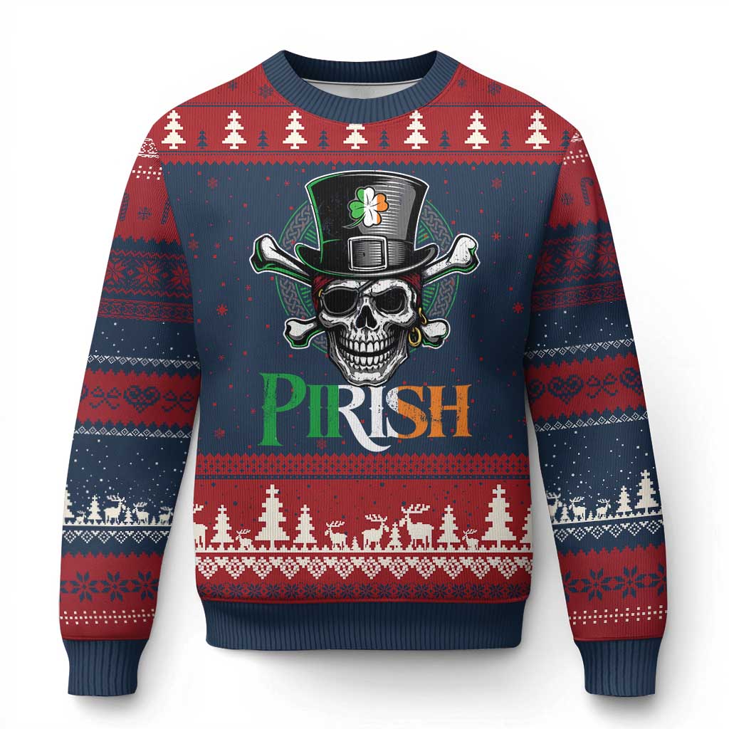 Funny St Patricks Day Pirate Ugly Christmas Sweater Pirish Vintage Irish Pirate Skull