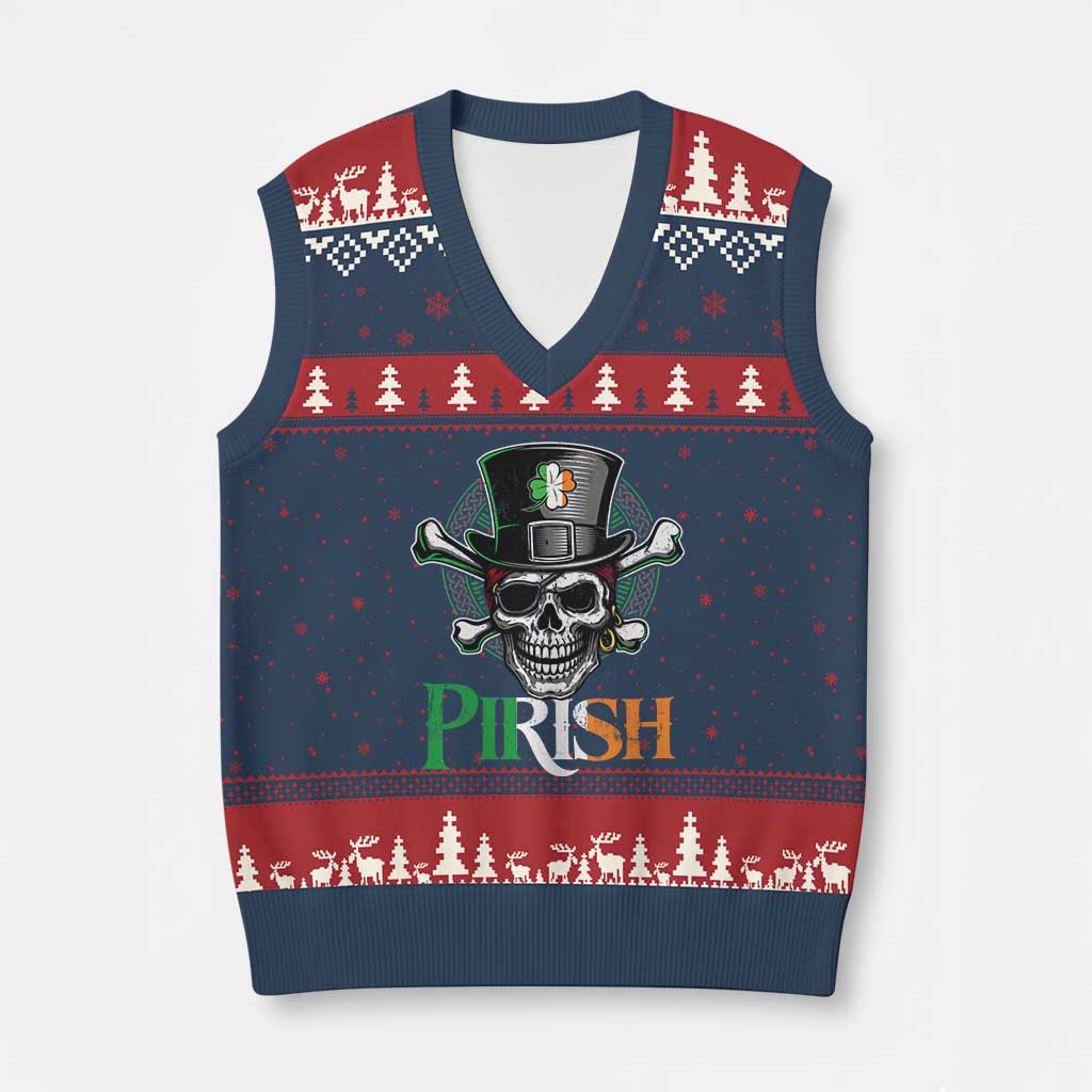 Funny St Patricks Day Pirate V-Neck Knit Sweater Vest Pirish Vintage Irish Pirate Skull