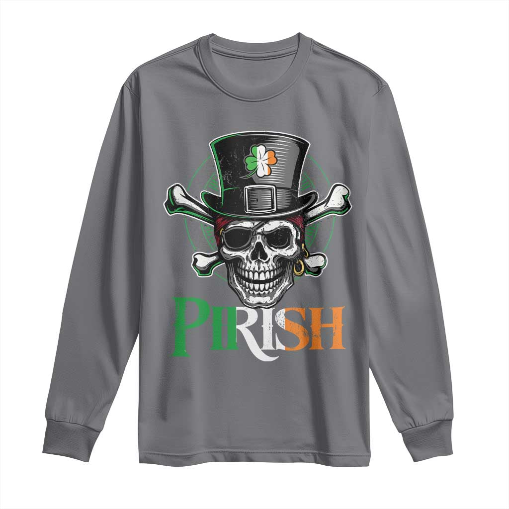 Funny St Patricks Day Pirate Long Sleeve Shirt Pirish Vintage Irish Pirate Skull