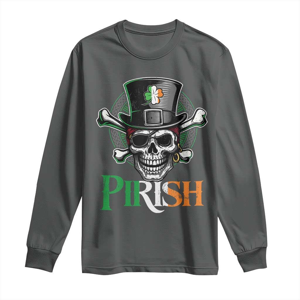 Funny St Patricks Day Pirate Long Sleeve Shirt Pirish Vintage Irish Pirate Skull