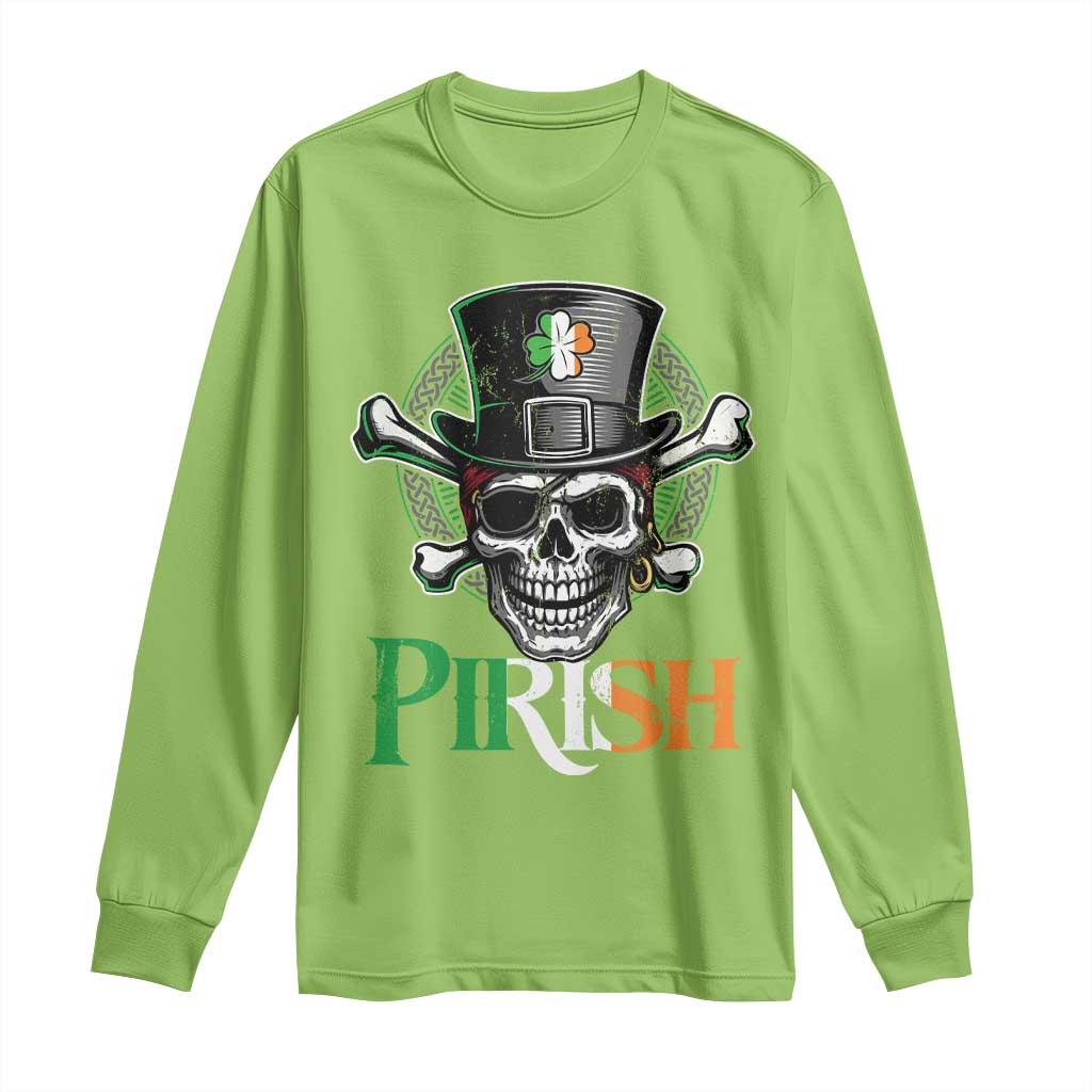 Funny St Patricks Day Pirate Long Sleeve Shirt Pirish Vintage Irish Pirate Skull
