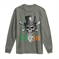 Funny St Patricks Day Pirate Long Sleeve Shirt Pirish Vintage Irish Pirate Skull