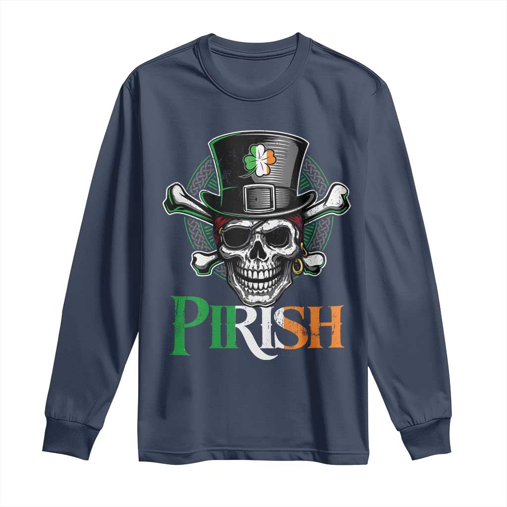 Funny St Patricks Day Pirate Long Sleeve Shirt Pirish Vintage Irish Pirate Skull