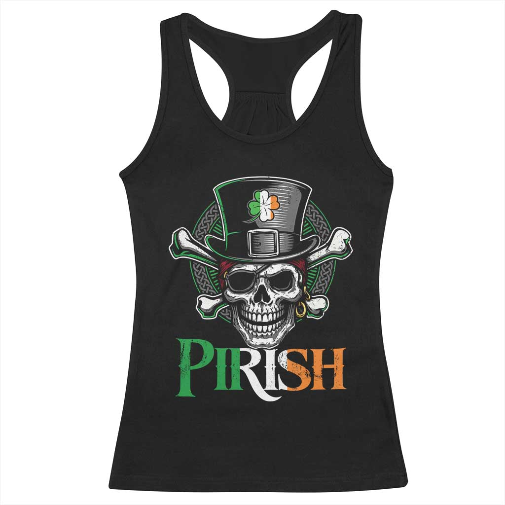 Funny St Patricks Day Pirate Racerback Tank Top Pirish Vintage Irish Pirate Skull
