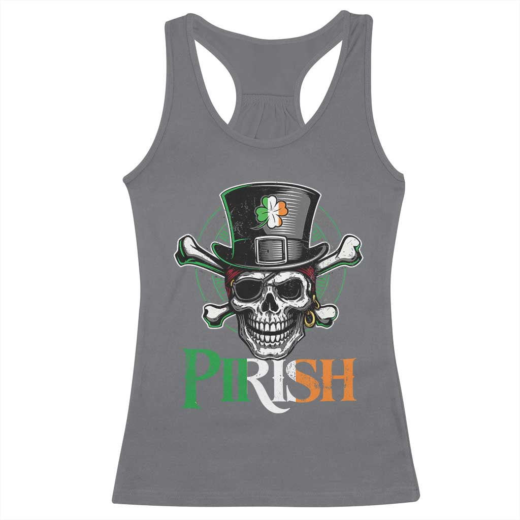 Funny St Patricks Day Pirate Racerback Tank Top Pirish Vintage Irish Pirate Skull