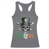 Funny St Patricks Day Pirate Racerback Tank Top Pirish Vintage Irish Pirate Skull