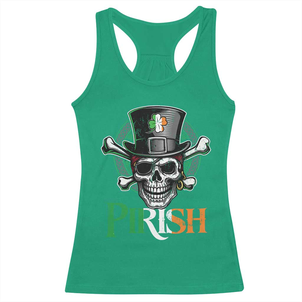 Funny St Patricks Day Pirate Racerback Tank Top Pirish Vintage Irish Pirate Skull