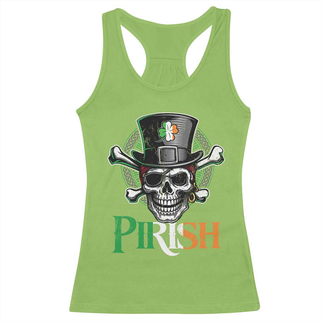 Funny St Patricks Day Pirate Racerback Tank Top Pirish Vintage Irish Pirate Skull