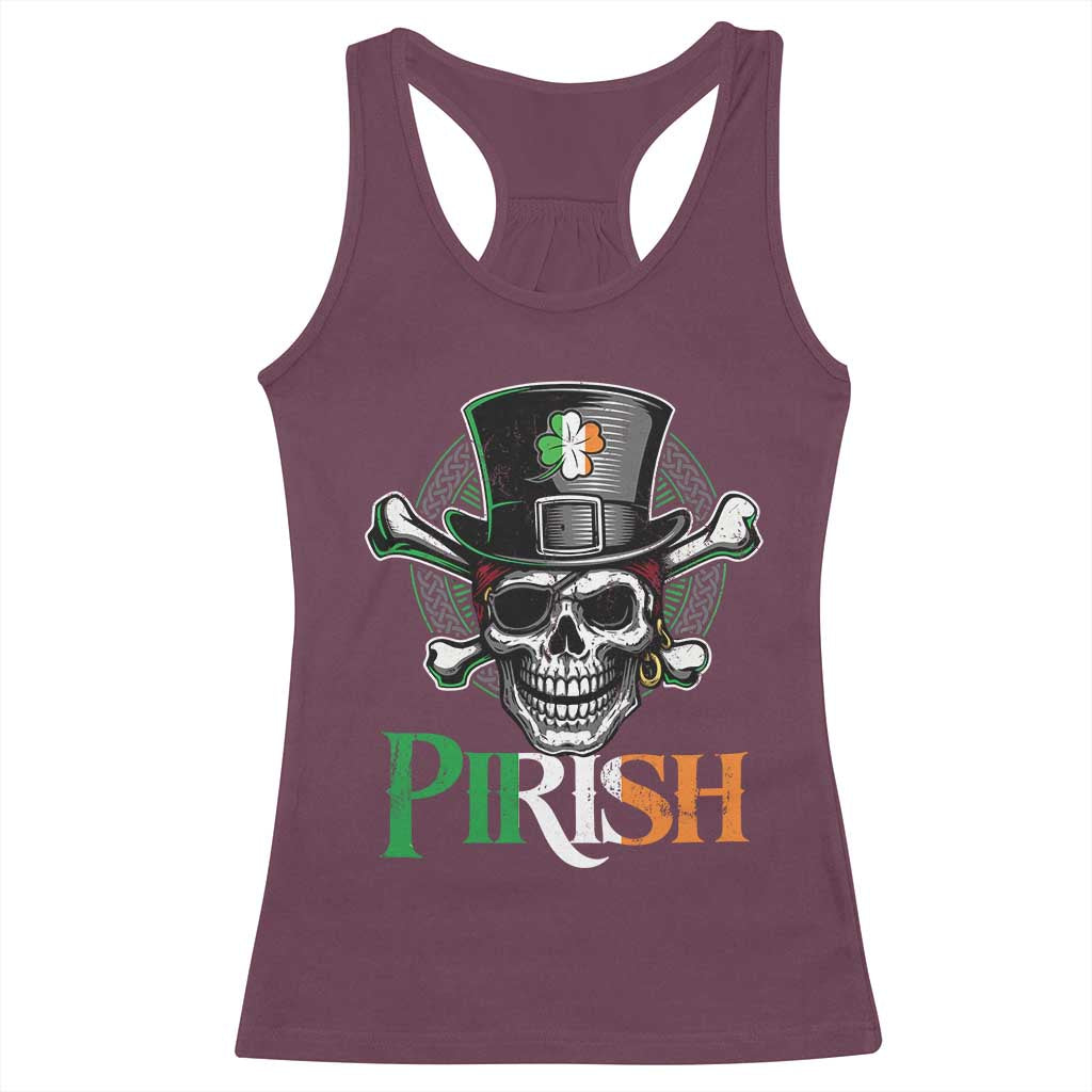 Funny St Patricks Day Pirate Racerback Tank Top Pirish Vintage Irish Pirate Skull