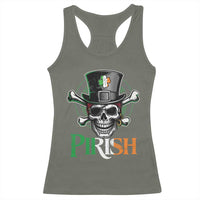 Funny St Patricks Day Pirate Racerback Tank Top Pirish Vintage Irish Pirate Skull
