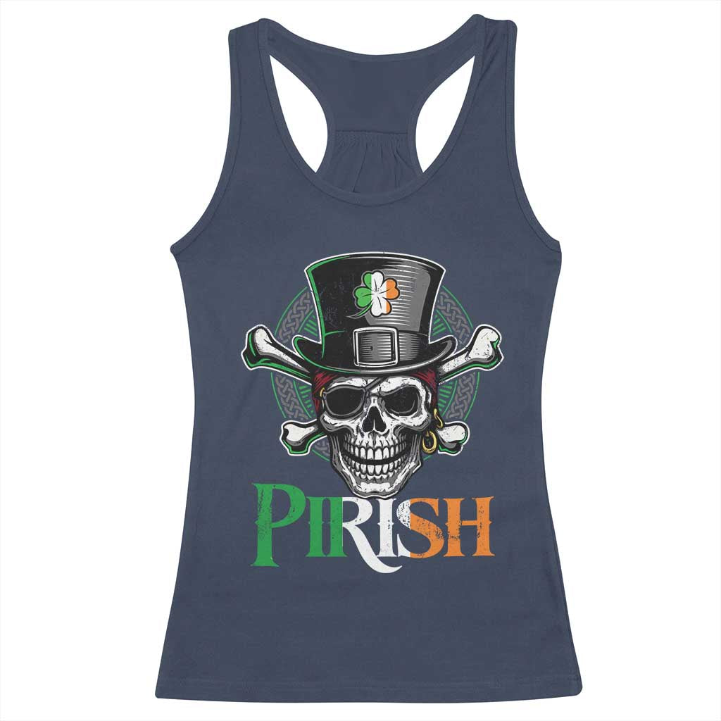 Funny St Patricks Day Pirate Racerback Tank Top Pirish Vintage Irish Pirate Skull