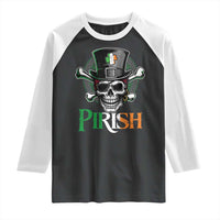 Funny St Patricks Day Pirate Raglan Shirt Pirish Vintage Irish Pirate Skull