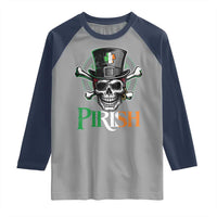Funny St Patricks Day Pirate Raglan Shirt Pirish Vintage Irish Pirate Skull