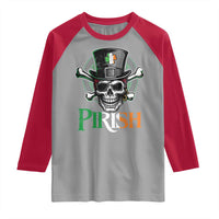 Funny St Patricks Day Pirate Raglan Shirt Pirish Vintage Irish Pirate Skull