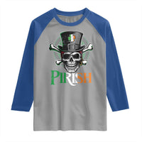 Funny St Patricks Day Pirate Raglan Shirt Pirish Vintage Irish Pirate Skull