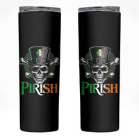 Funny St Patricks Day Pirate Skinny Tumbler Pirish Vintage Irish Pirate Skull